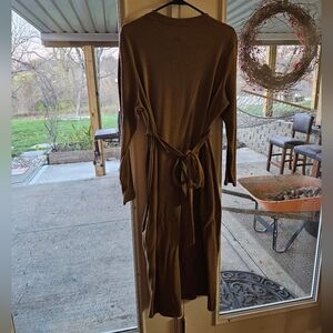 Brown Long-Sleeve Belted Dress